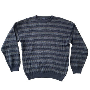 Vintage 90s Northern Isles Sweater XL Knit Blue Striped Grandpa Fisherman Retro